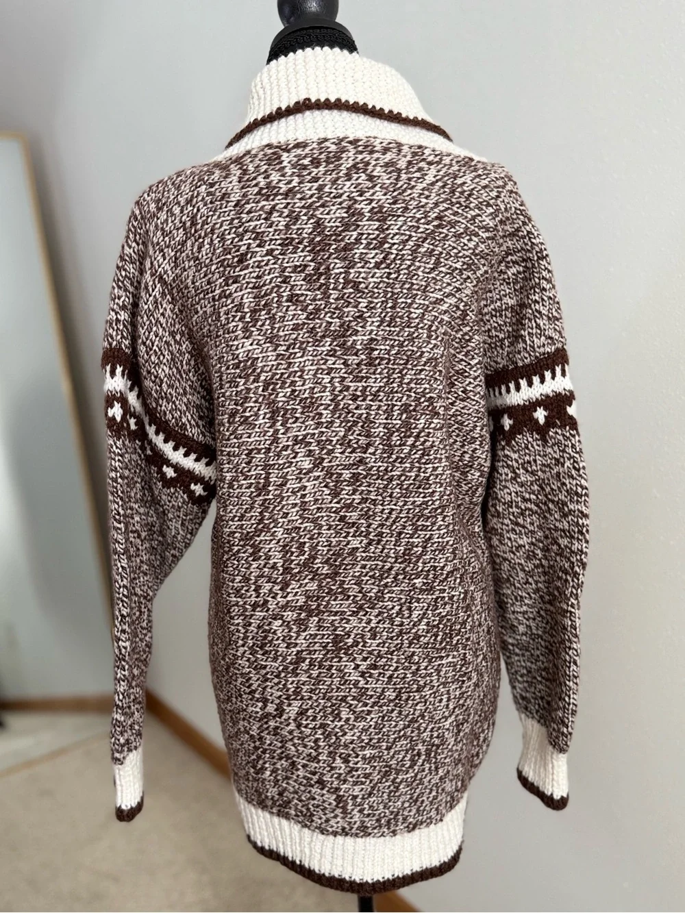Vintage Hand Knit Lodge Sweater Nordic Zip Cardigan Oversized
